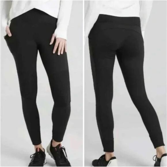 Athleta Pants - 2/$30 Athleta Ribbed Panel Excursion Tight Pockets Jogger Leggings Black Size L